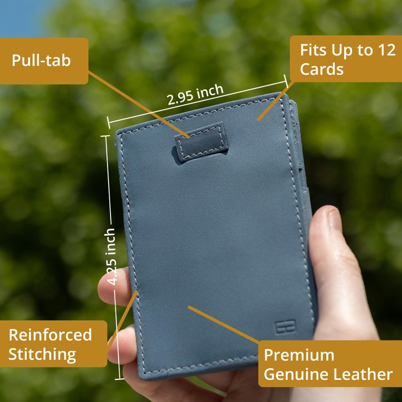 GARZINI Magic Wallet with Pull-Tab, Minimalist Wallet with RFID card holder, Leather Wallet for 12 cards, Sapphire Blue - Image 2